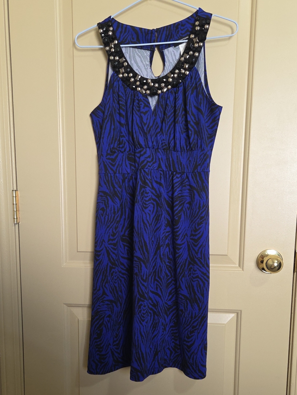 Embellished Royal Blue Patterned Sleeveless Dress